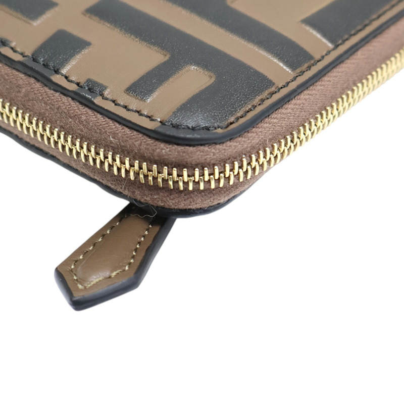 棕色牛皮 FF Diamonds 拉鍊短夾【FENDI 芬迪】 8M0508-17