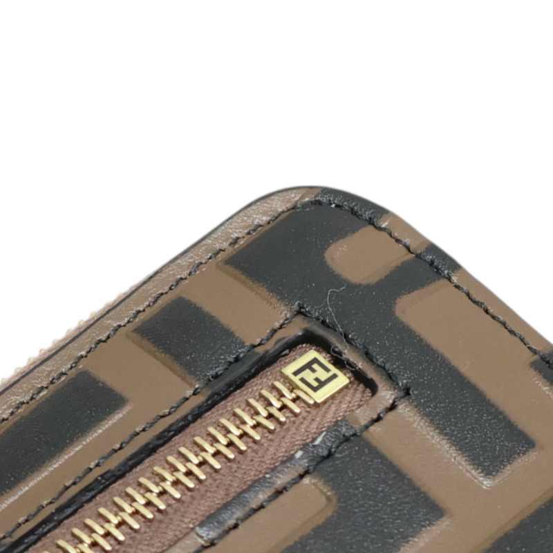 棕色牛皮 FF Diamonds 拉鍊短夾【FENDI 芬迪】 8M0508-19