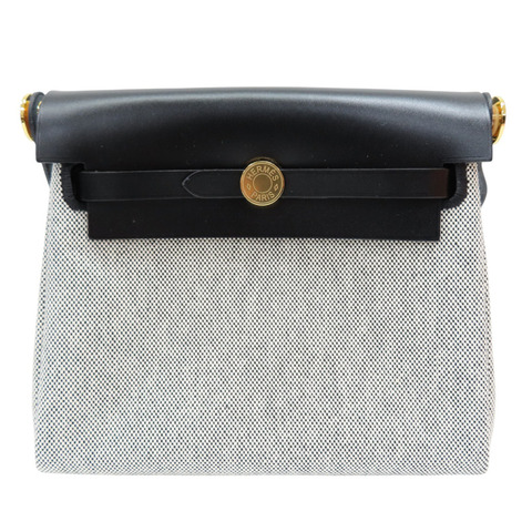 黑色牛皮 灰色帆布 Herbag Zip 20 Mini 肩背包 K刻 金扣【HERMES 愛馬仕】 H085414CCAF