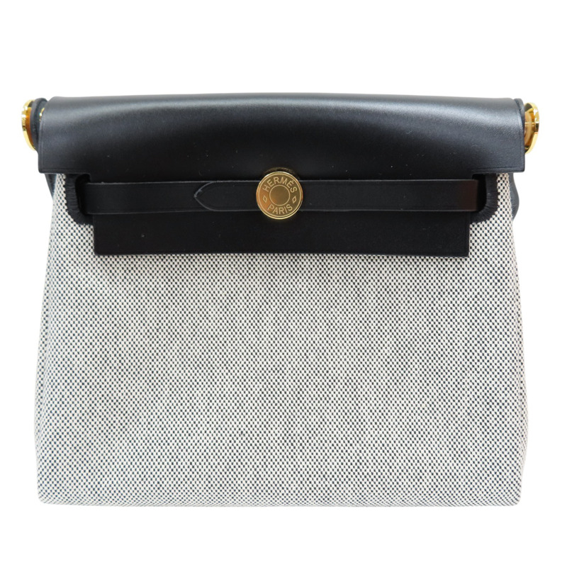 黑色牛皮 灰色帆布 Herbag Zip 20 Mini 肩背包 K刻 金扣【HERMES 愛馬仕】 H085414CCAF-0