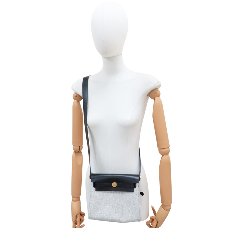 黑色牛皮 灰色帆布 Herbag Zip 20 Mini 肩背包 K刻 金扣【HERMES 愛馬仕】 H085414CCAF-7