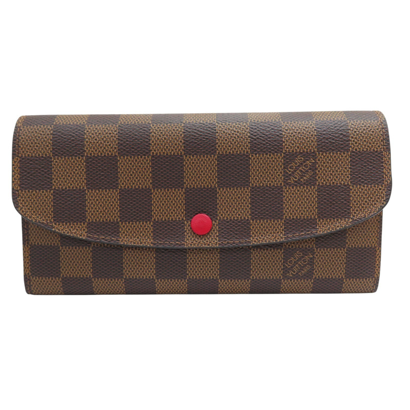 棕色 棋盤格帆布 Emilie 扣式長夾【LOUIS VUITTON LV 路易威登】 N63544-0