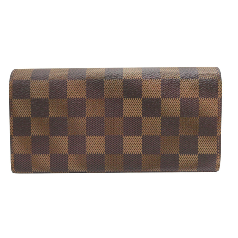 棕色 棋盤格帆布 Emilie 扣式長夾【LOUIS VUITTON LV 路易威登】 N63544-1