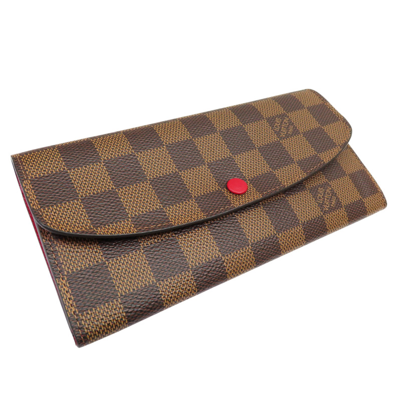 棕色 棋盤格帆布 Emilie 扣式長夾【LOUIS VUITTON LV 路易威登】 N63544-2