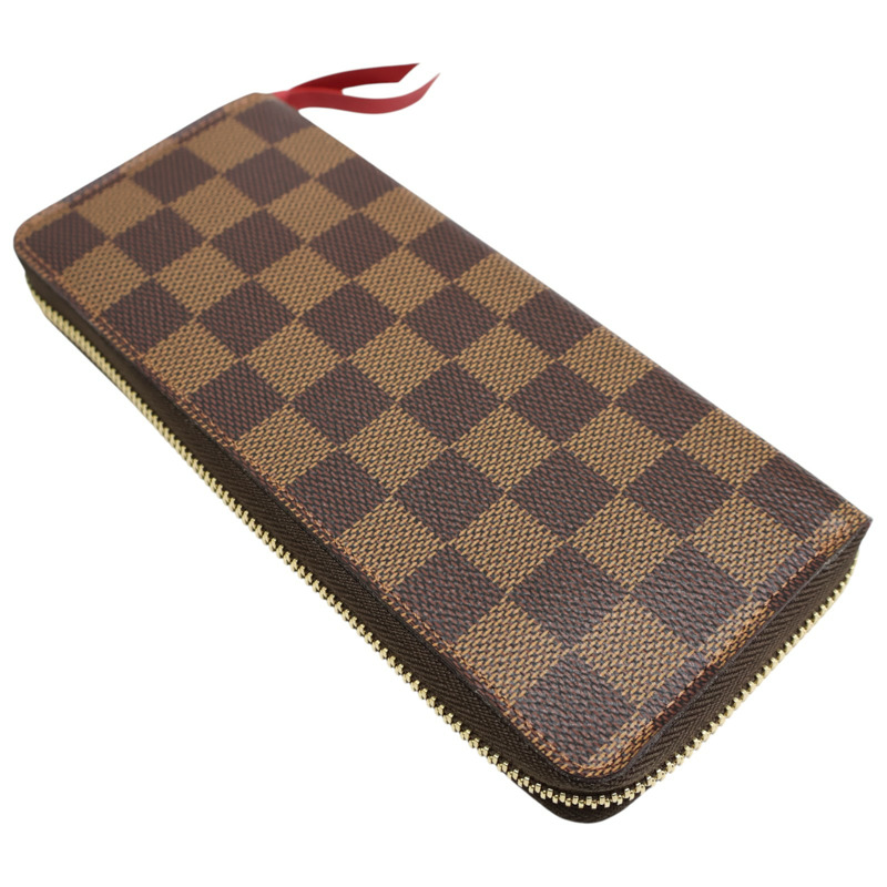 棕色 棋盤格帆布 Clemence 拉鍊長夾【LOUIS VUITTON LV 路易威登】 N60534-3