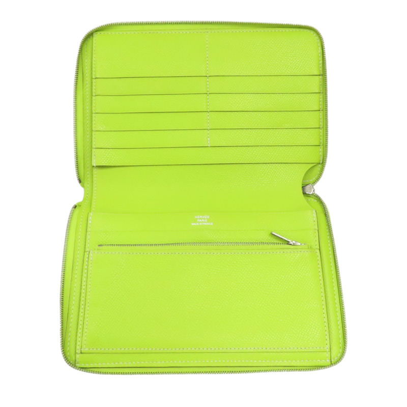 檸檬綠 Epsom牛皮 Azap Combine 拉鍊長夾 □O刻 銀扣【HERMES 愛馬仕】-4
