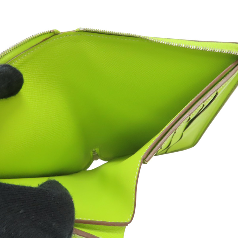 檸檬綠 Epsom牛皮 Azap Combine 拉鍊長夾 □O刻 銀扣【HERMES 愛馬仕】-5