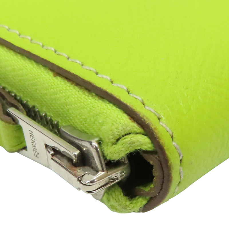 檸檬綠 Epsom牛皮 Azap Combine 拉鍊長夾 □O刻 銀扣【HERMES 愛馬仕】-10