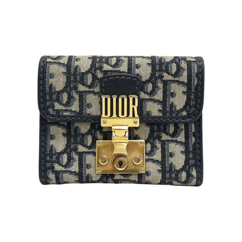 藍色 緹花帆布 DiorAddict 扣式短夾【Dior 迪奧】