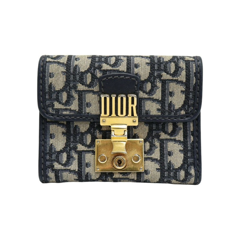 藍色 緹花帆布 DiorAddict 扣式短夾【Dior 迪奧】-0