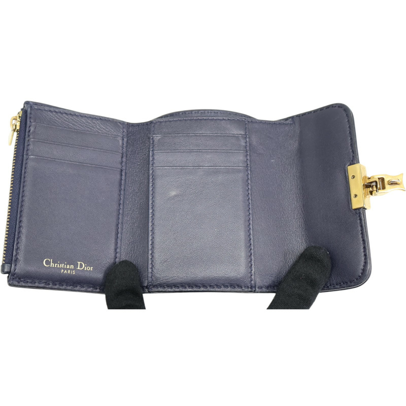 藍色 緹花帆布 DiorAddict 扣式短夾【Dior 迪奧】-4