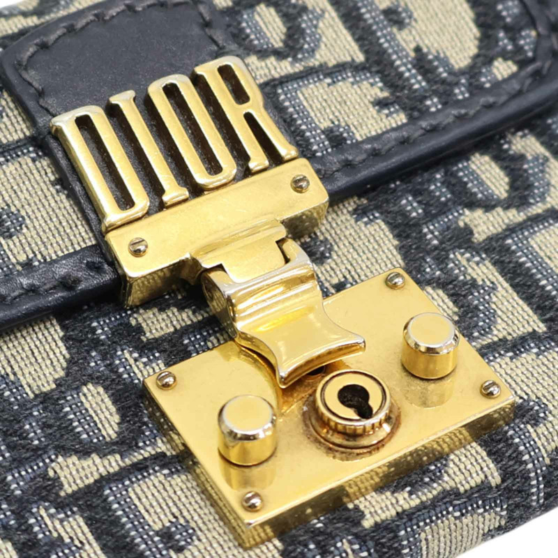 藍色 緹花帆布 DiorAddict 扣式短夾【Dior 迪奧】-15