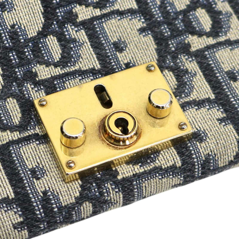 藍色 緹花帆布 DiorAddict 扣式短夾【Dior 迪奧】-16