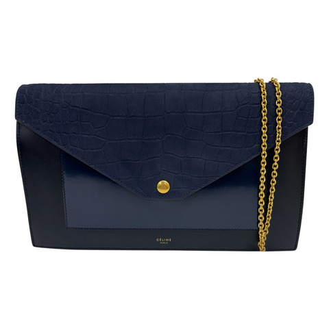 深藍色 牛皮 鱷魚皮 Pocket Envelope 肩背包【CELINE 賽琳】