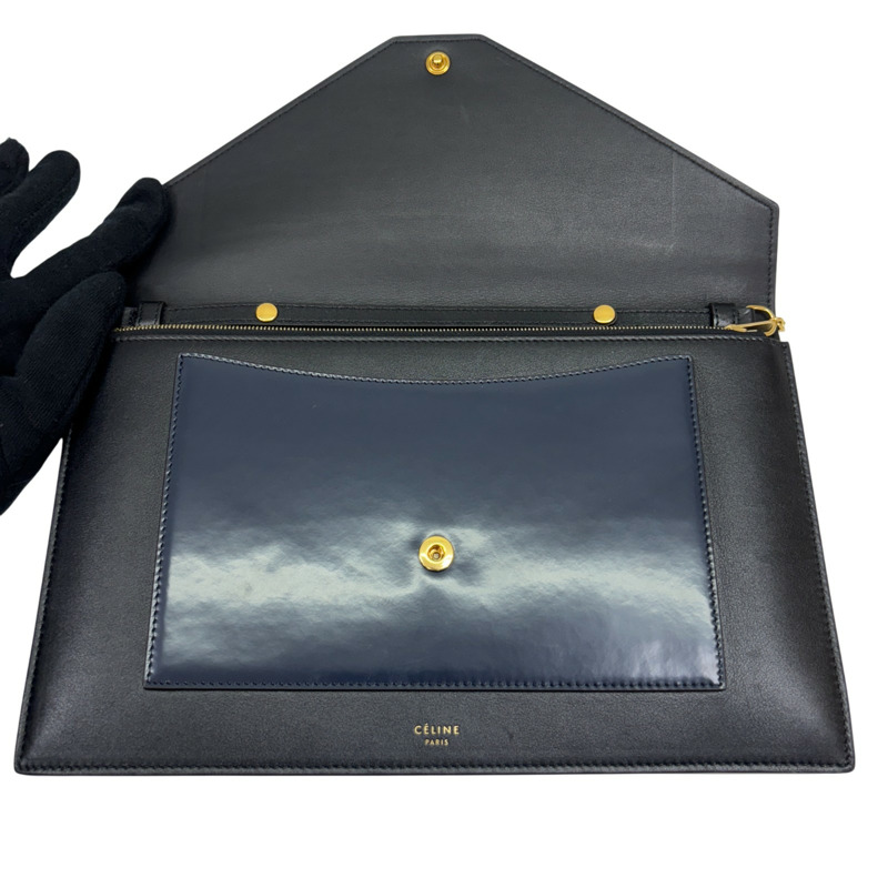 深藍色 牛皮 鱷魚皮 Pocket Envelope 肩背包【CELINE 賽琳】-4