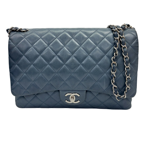 藍色 菱格紋 羊皮 MAXI JUMBO COCO 33 鍊帶 肩背包 褪色【CHANEL 香奈兒】 A58601