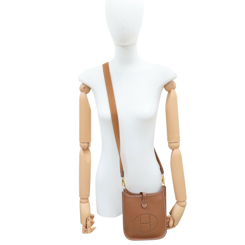 金棕色 Taurillon牛皮 Mini Evelyne 肩背包 W刻 金扣【HERMES 愛馬仕】-7