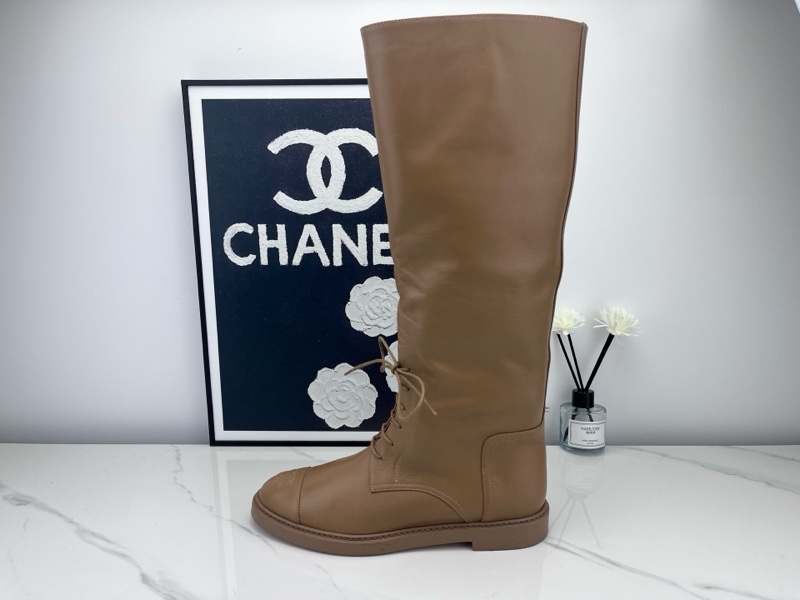 chanel香奈兒 23K奶茶色綁帶長靴 38.5碼 98新-3