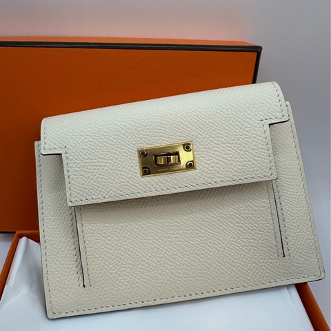 全新未使用 愛馬仕Hermes 經典KELLY 奶油白 零錢包/短夾