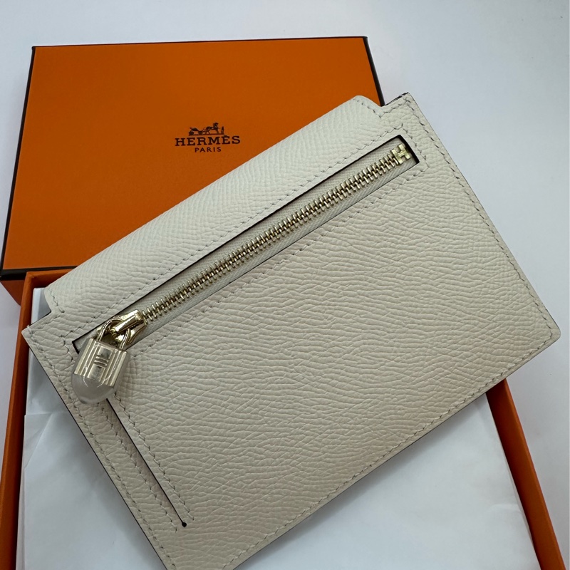 全新未使用 愛馬仕Hermes 經典KELLY 奶油白 零錢包/短夾-1
