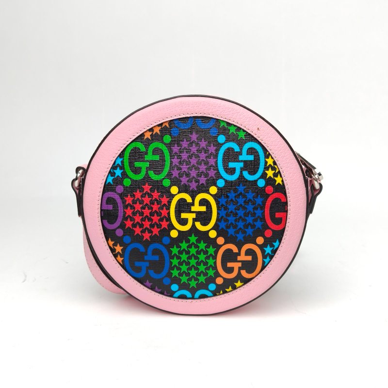 GUCCI 拼色牛皮PVC銀扣Ophidia圓餅包斜挎包18跳跳糖/肩背包-2