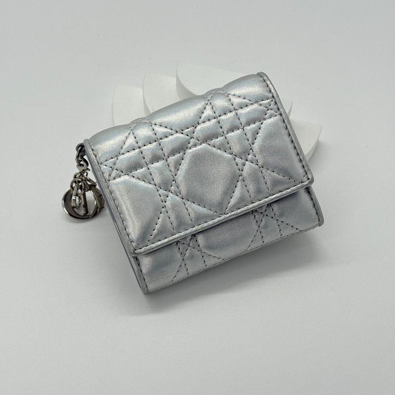 DIOR 炫彩 銀色 皮革 短夾-0