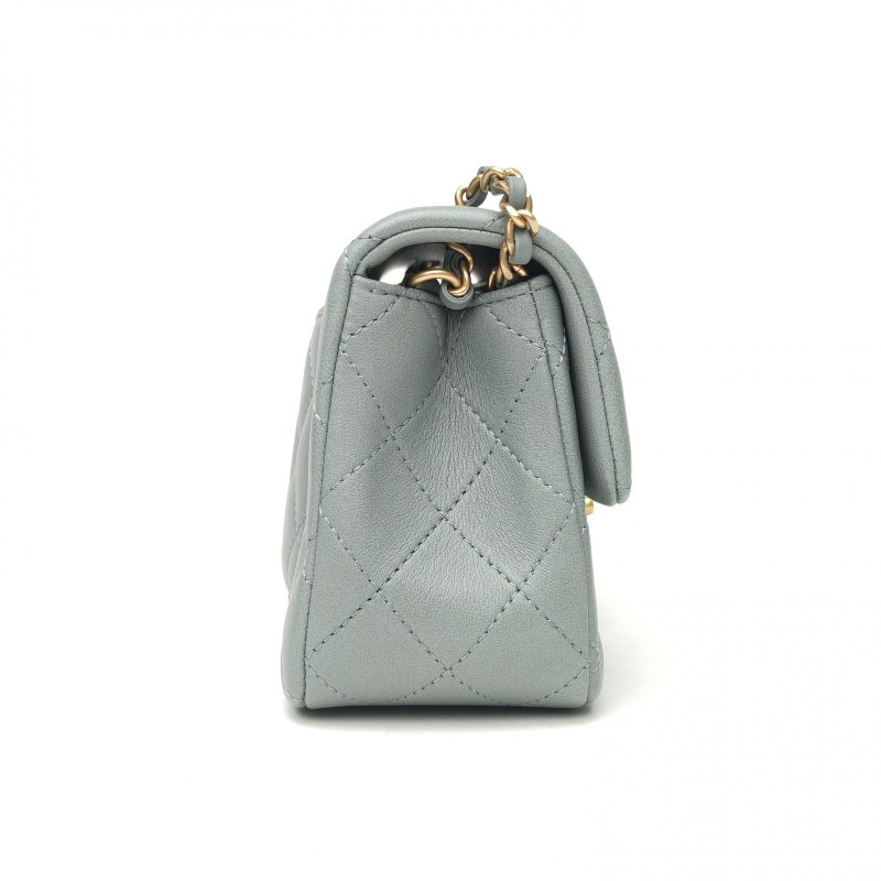 CHANEL CF口蓋包大Mini20綠色羊皮晶片開金扣金球調節扣肩帶肩背包-1