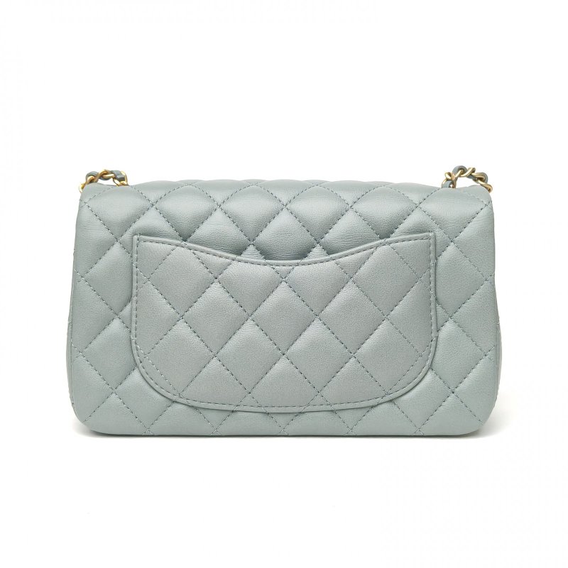 CHANEL CF口蓋包大Mini20綠色羊皮晶片開金扣金球調節扣肩帶肩背包-2