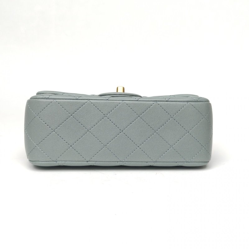 CHANEL CF口蓋包大Mini20綠色羊皮晶片開金扣金球調節扣肩帶肩背包-4