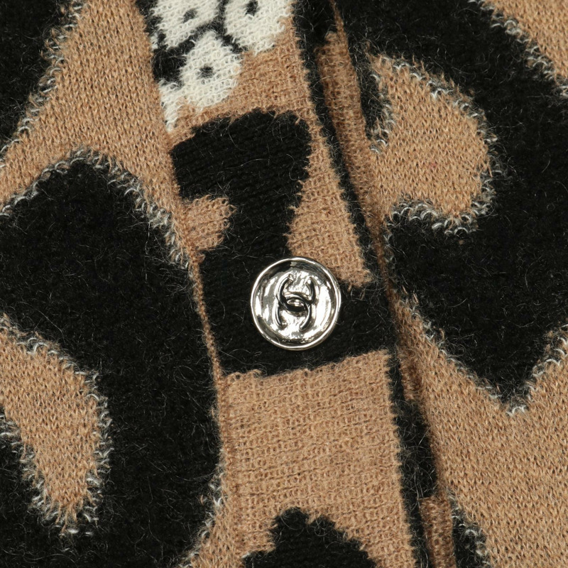 香奈兒 COCO 標誌開襟毛衣 #34 P75362K10782 羊絨 Moheya 棕色 二手 CC-7