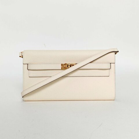 HERMES KellyLongToGoI2奶油白Epsom皮W刻金扣肩背包