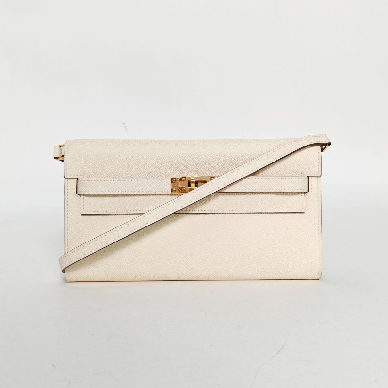 HERMES KellyLongToGoI2奶油白Epsom皮W刻金扣肩背包-0
