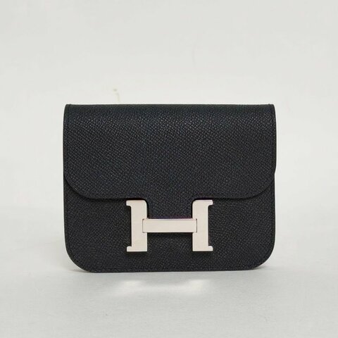 HERMES Constance康康Slim89黑色Epsom皮W刻銀扣肩背包