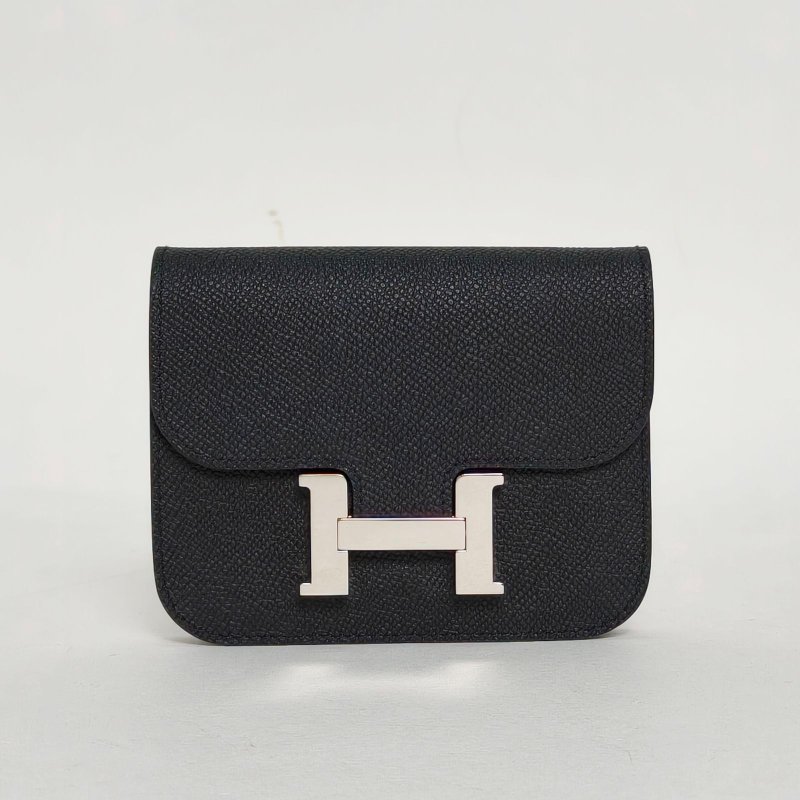 HERMES Constance康康Slim89黑色Epsom皮W刻銀扣肩背包-0