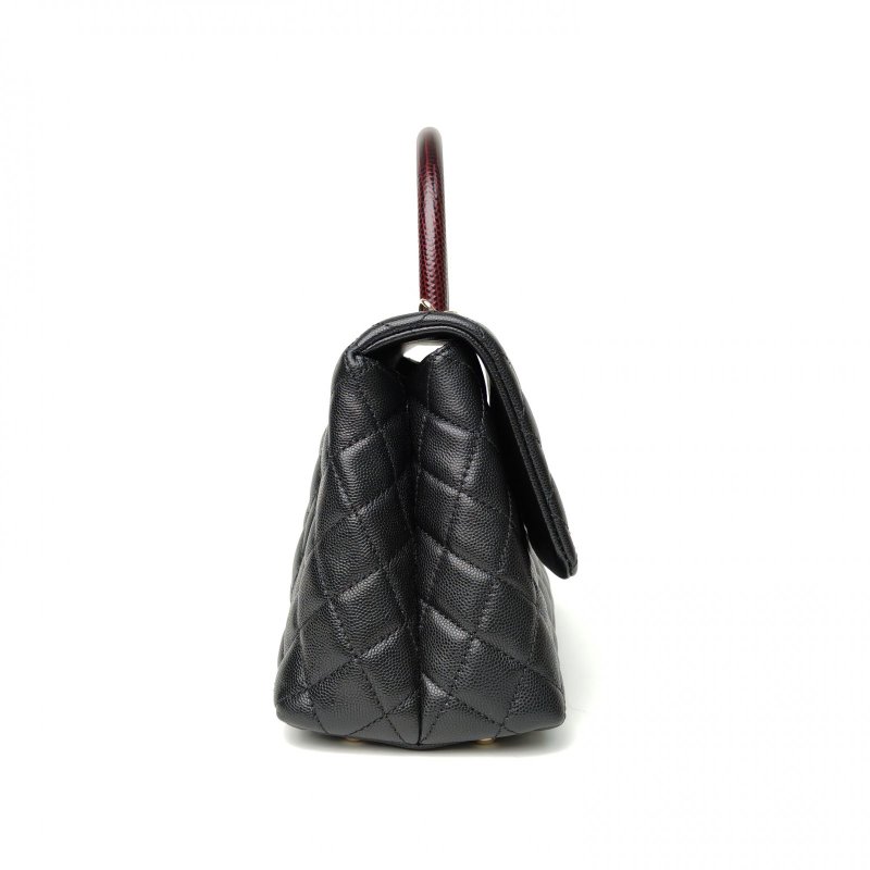 CHANEL CocoHandle中號29黑色荔枝牛皮30開金扣肩背包-3