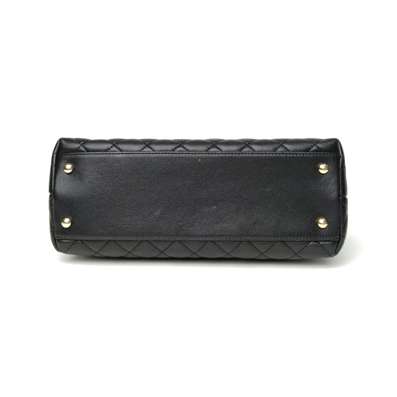 CHANEL CocoHandle中號29黑色荔枝牛皮30開金扣肩背包-4