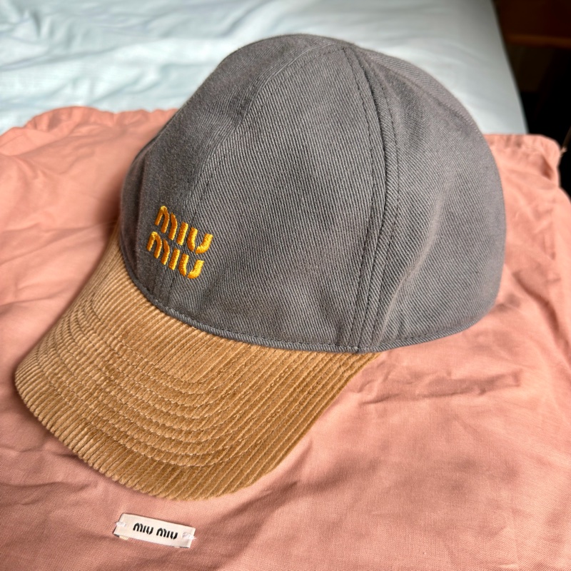 全新正品 Miu miu 雙色燈芯絨 x 棉質棒球帽 S號灰色-2