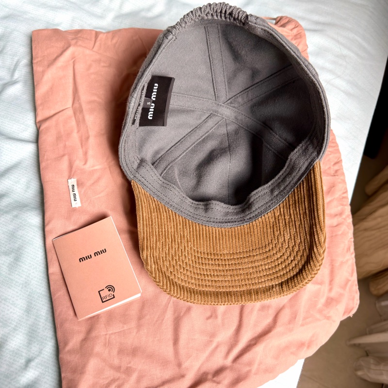 全新正品 Miu miu 雙色燈芯絨 x 棉質棒球帽 S號灰色-4