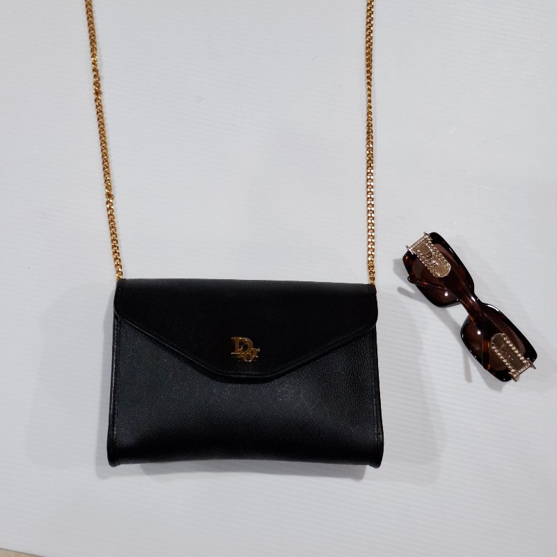 Dior vintage 黑色蜂巢老花鏈條包-9