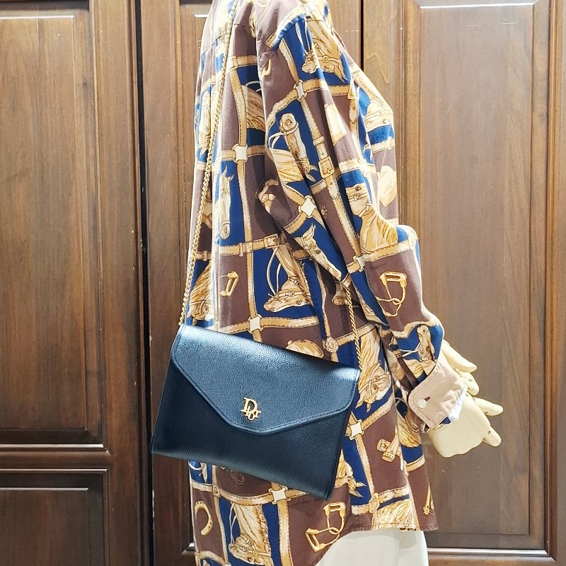 Dior vintage 黑色蜂巢老花鏈條包-10