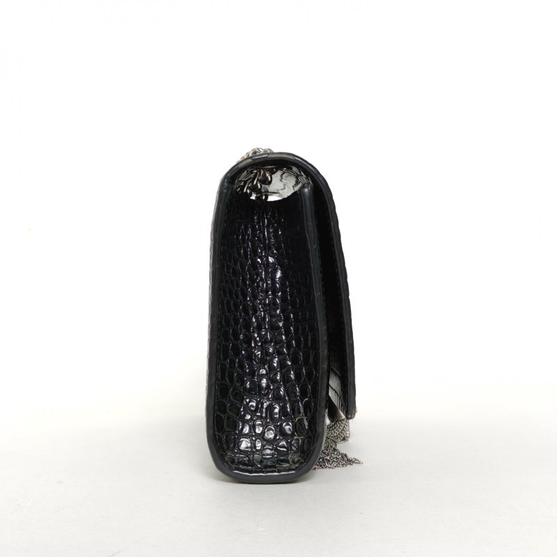SAINT LAURENT KATE小號鱷魚壓紋流蘇黑色牛皮銀扣肩背包-1