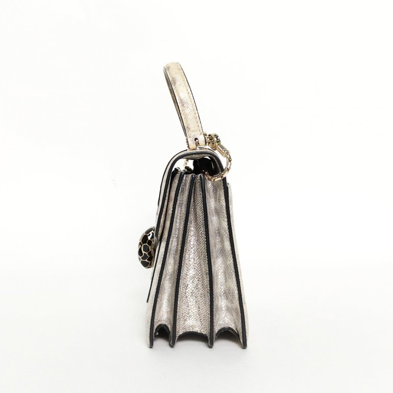 BVLGARI SerpentiForever風琴蛇頭包小號手柄18銀色蛇皮肩背包-3