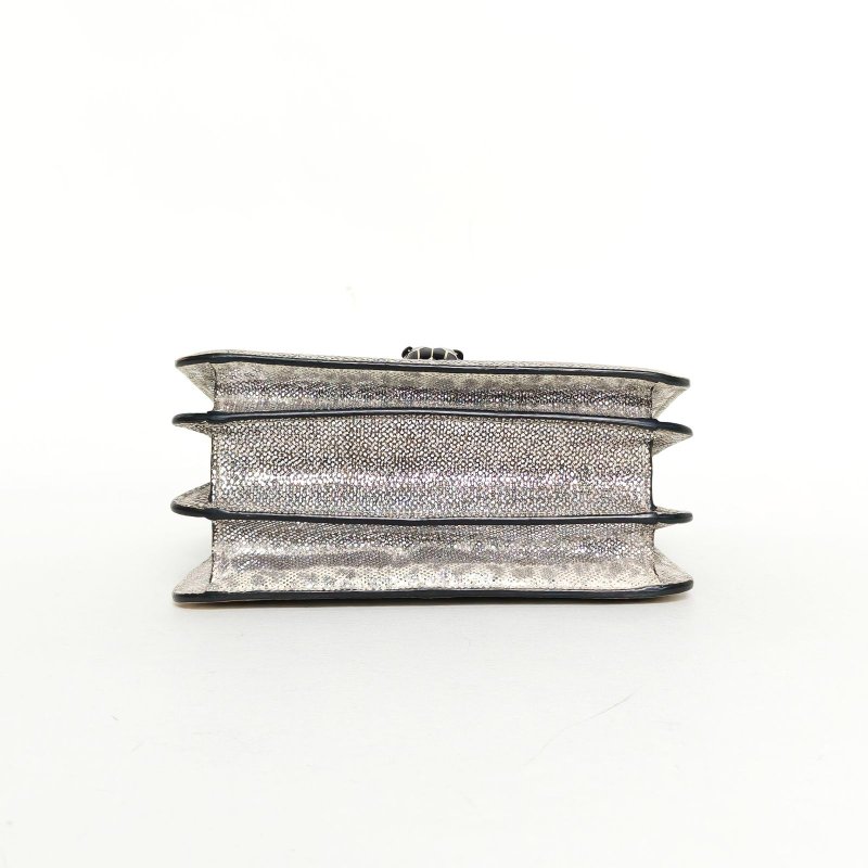 BVLGARI SerpentiForever風琴蛇頭包小號手柄18銀色蛇皮肩背包-4