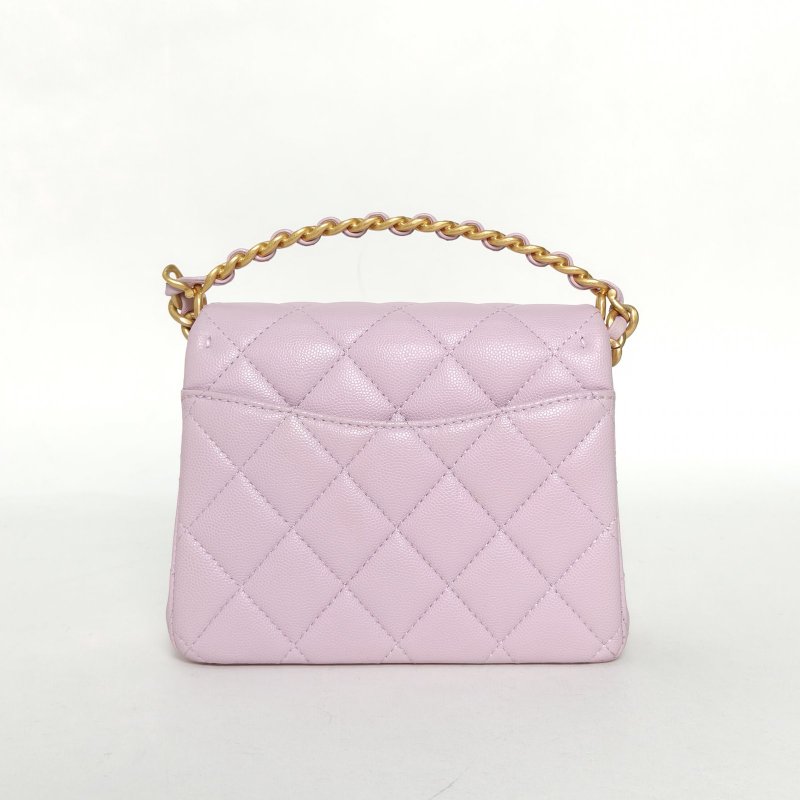 CHANEL 紫色荔枝牛皮晶片開金扣24S31ruecambon皮穿鏈手柄斜挎包肩背包-2
