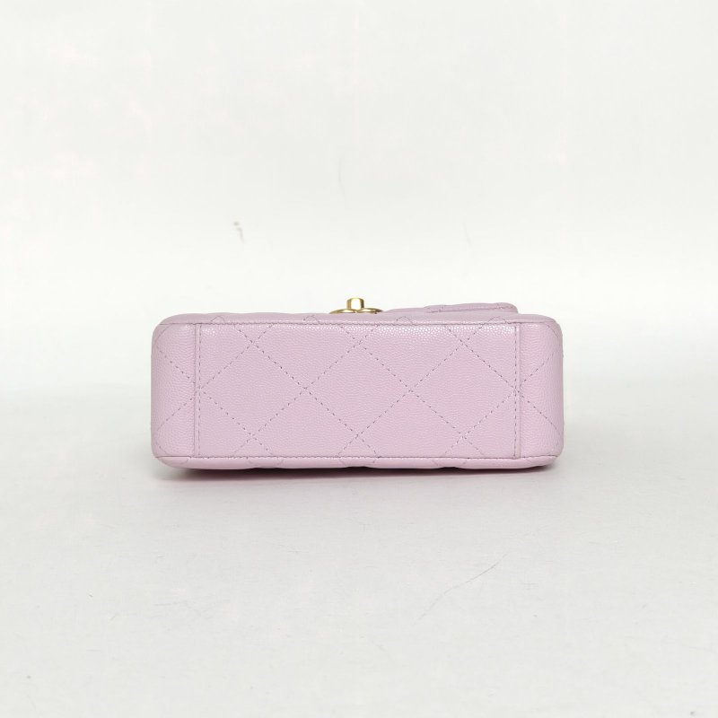 CHANEL 紫色荔枝牛皮晶片開金扣24S31ruecambon皮穿鏈手柄斜挎包肩背包-4