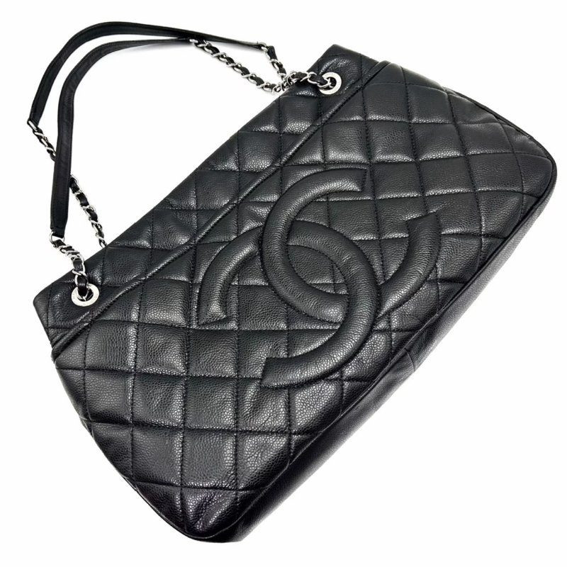 CHANEL黑色銀扣手提托特包42*25*8 98新配件塵袋購證保卡-2