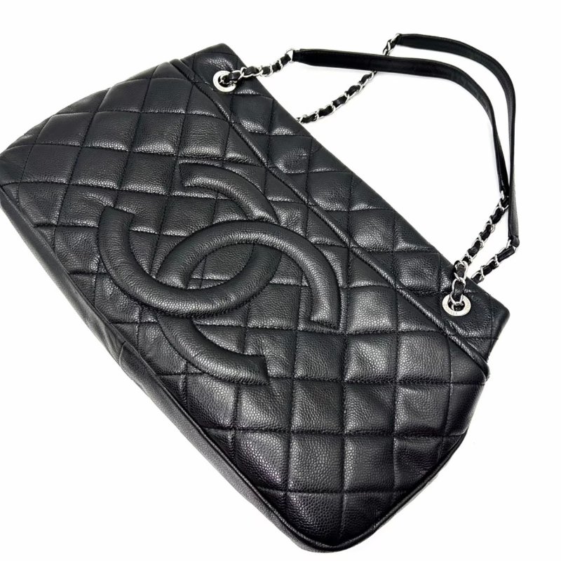 CHANEL黑色銀扣手提托特包42*25*8 98新配件塵袋購證保卡-3