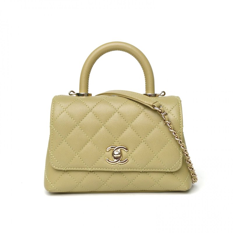 CHANEL CocoHandleMini19綠色荔枝牛皮晶片開金扣肩背包-0