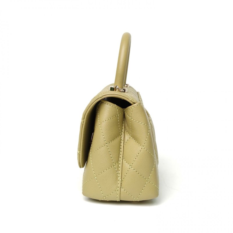 CHANEL CocoHandleMini19綠色荔枝牛皮晶片開金扣肩背包-1