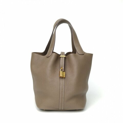 HERMES Picotin22菜籃子18大象灰TC皮D刻金扣肩背包